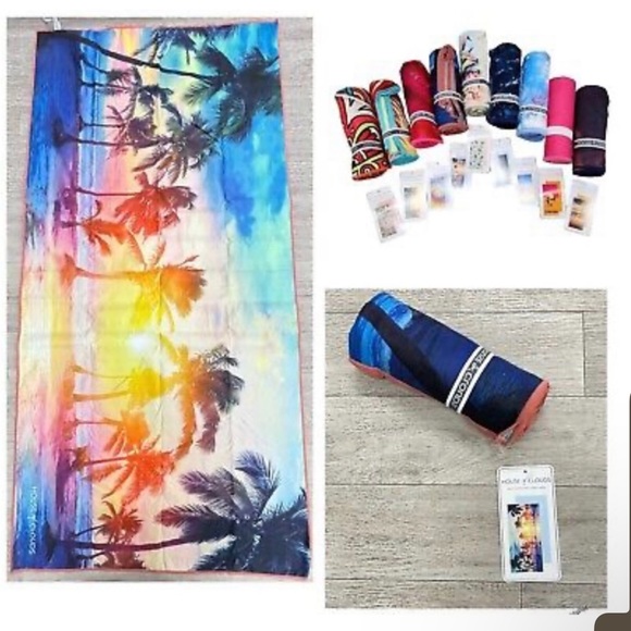 NWT House of Clouds Microfiber Quick Sand Free Palm Ocean’s Blue Compact Towel - Picture 3 of 6